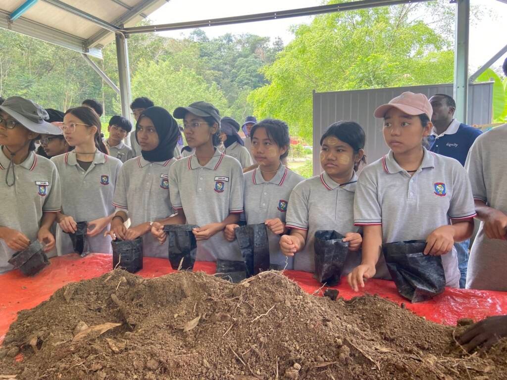 Students preparing soil for planting Moringa saplings